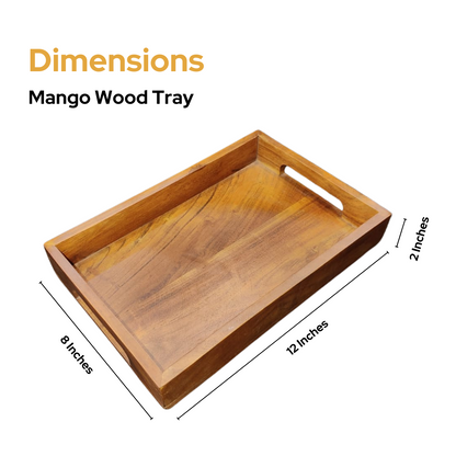 Blinkgiz Large Mango Wood Serving Tray with Cutout Handles - Perfect for Breakfast in Bed, Coffee Table Decor, Parties, & Everyday Use (Brown) 12cmX8cmX2cm